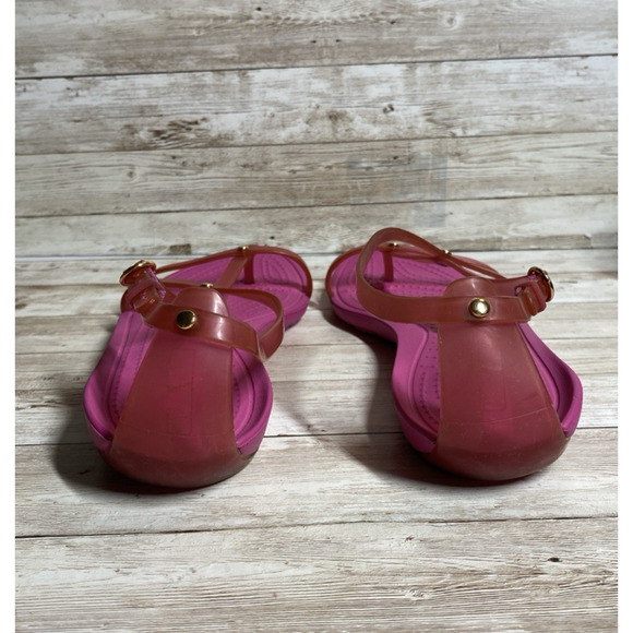 Crocs Sandals Womens 7 Pink Really Sexy T Strap Jelly Thongs Beach Summer - Picture 4 of 7